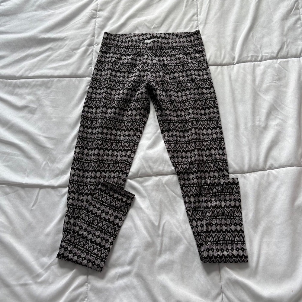 Garage Geometric Fair Isle Print Leggings Black Grey White XS Tribal Cotton